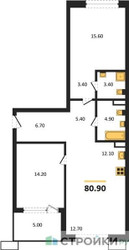 Планировка двухкомнатной(квартира) площадью 80.9 квадратных метров в ЖК “ЖК Дзен-кварталы”