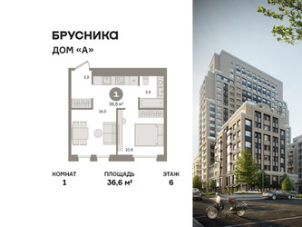 Планировка однокомнатной(квартира) площадью 36.6 квадратных метров в ЖК “ЖК Дом А”