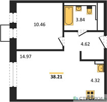 Планировка однокомнатной(квартира) площадью 38.21 квадратных метров в “ЖК Новое Видное”