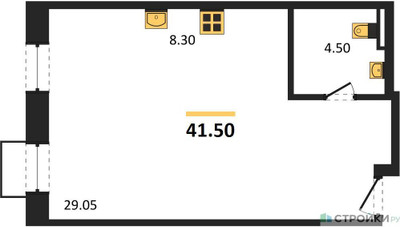 Планировка студии(квартира) площадью 41.5 квадратных метров в ЖК “ЖК Резиденции Архитекторов”