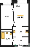 Планировка однокомнатной(апартаменты) площадью 41.3 квадратных метров в “ЖК Мираполис”