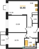Планировка двухкомнатной(квартира) площадью 55.93 квадратных метров в “ЖК Прибрежный Парк”