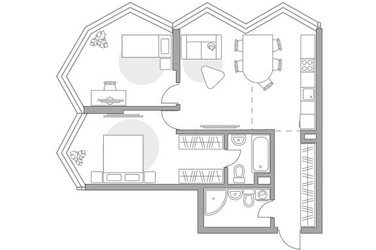 Планировка трехкомнатной(квартира) площадью 75.34 квадратных метров в ЖК “ЖК Мневники от Гранель”