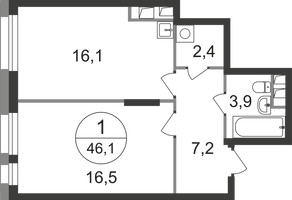 Планировка однокомнатной(квартира) площадью 46.1 квадратных метров в “ЖК Первый Московский”