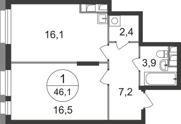 Планировка однокомнатной(квартира) площадью 46.1 квадратных метров в ЖК “ЖК Первый Московский”