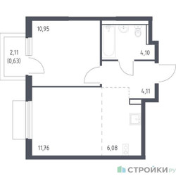Планировка однокомнатной(квартира) площадью 37.63 квадратных метров в ЖК “ЖК Пригород Лесное”