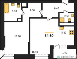 Планировка однокомнатной(квартира) площадью 54.5 квадратных метров в “ЖК Пушкино Град”