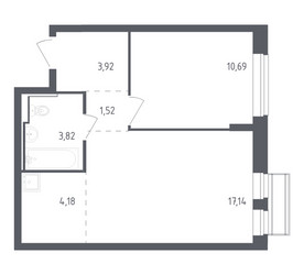 Планировка однокомнатной(квартира) площадью 41.27 квадратных метров в ЖК “ЖК Рублевский Квартал”