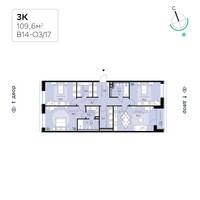Планировка трехкомнатной(квартира) площадью 109.6 квадратных метров в “СберСити в Рублево-Архангельском”