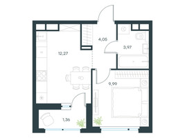 Планировка однокомнатной(квартира) площадью 31.64 квадратных метров в “ЖК Город в лесу (Микрогород В лесу)”