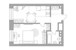 Планировка однокомнатной(квартира) площадью 45.52 квадратных метров в “ЖК Павелецкая от Гранель”