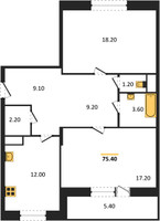 Планировка двухкомнатной(квартира) площадью 75.4 квадратных метров в “ЖК Эдельвейс (Первомайское)”