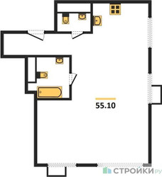 Планировка двухкомнатной(квартира) площадью 55.1 квадратных метров в ЖК “ЖК Сиреневый парк”