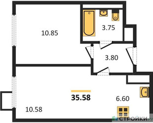Планировка однокомнатной(квартира) площадью 35.6 квадратных метров в ЖК “ЖК Томилино Парк”
