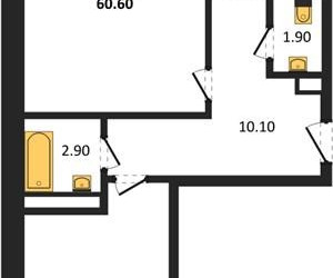 Планировка двухкомнатной(квартира) площадью 60.6 квадратных метров в ЖК “ЖК Три квартала”