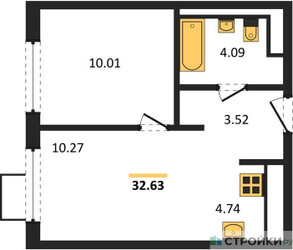 Планировка однокомнатной(квартира) площадью 32.63 квадратных метров в ЖК “ЖК Горки Парк”
