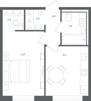 Планировка однокомнатной(квартира) площадью 38.1 квадратных метров в “ЖК Равновесие”