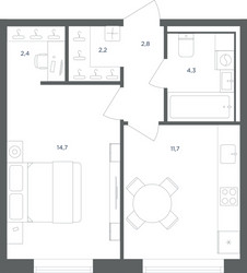 Планировка однокомнатной(квартира) площадью 38.1 квадратных метров в ЖК “ЖК Равновесие”