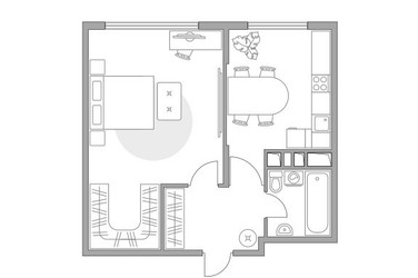 Планировка однокомнатной(квартира) площадью 41.4 квадратных метров в ЖК “ЖК Бригантина”