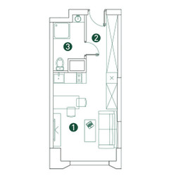 Планировка студии(квартира) площадью 26.4 квадратных метров в ЖК “ЖК Вэри на Ботанической”