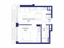 Планировка однокомнатной(квартира) площадью 39.02 квадратных метров в “ЖК Остров”
