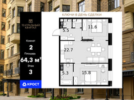Планировка двухкомнатной(квартира) площадью 64.3 квадратных метров в “ЖК Театральный квартал”