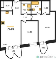Планировка двухкомнатной(квартира) площадью 73 квадратных метров в “ЖК Союз (СВАО)”