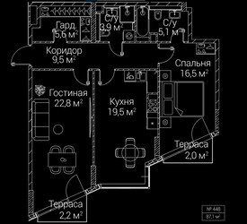 Планировка двухкомнатной(квартира) площадью 87.1 квадратных метров в ЖК “ЖК СЕЗАР БУДУЩЕЕ”