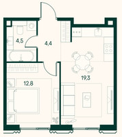 Планировка однокомнатной(квартира) площадью 41 квадратных метров в “ЖК Клубный город на реке Primavera (Примавера)”