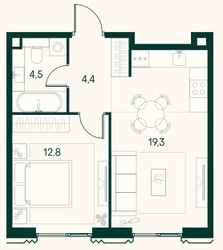 Планировка однокомнатной(квартира) площадью 41 квадратных метров в ЖК “ЖК Клубный город на реке Primavera (Примавера)”