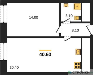 Планировка однокомнатной(квартира) площадью 40.6 квадратных метров в ЖК “ЖК ЗИЛАРТ”