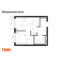 Планировка однокомнатной(квартира) площадью 32.6 квадратных метров в “ЖК Ильинские луга”