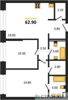 Планировка двухкомнатной(квартира) площадью 62.9 квадратных метров в “ЖК Portland (Портланд)”