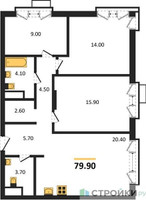 Планировка трехкомнатной(квартира) площадью 79.9 квадратных метров в “Лесная Коллекция”