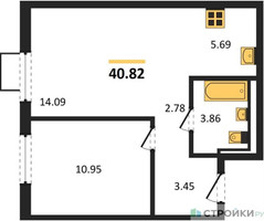 Планировка однокомнатной(квартира) площадью 40.82 квадратных метров в “ЖК Горки Парк”