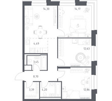 Планировка трехкомнатной(квартира) площадью 78.19 квадратных метров в “ЖК Верейская 41”