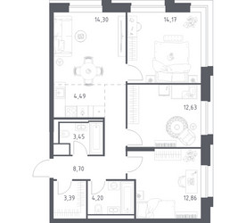 Планировка трехкомнатной(квартира) площадью 78.19 квадратных метров в ЖК “ЖК Верейская 41”