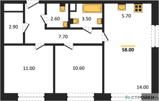 Планировка двухкомнатной(квартира) площадью 58 квадратных метров в “Жилые кварталы Белый Град”