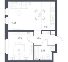 Планировка однокомнатной(квартира) площадью 42.92 квадратных метров в “ЖК Большое Путилково”