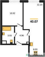 Планировка однокомнатной(квартира) площадью 40.07 квадратных метров в “ЖК Одинград. Квартал Семейный”