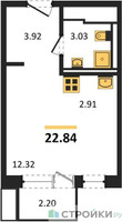 Планировка студии(квартира) площадью 22.84 квадратных метров в “ЖК Прибрежный Парк”