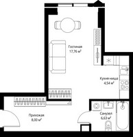 Планировка студии(квартира) площадью 36.93 квадратных метров в “ЖК Джойс”