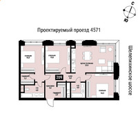 Планировка трехкомнатной(квартира) площадью 93.9 квадратных метров в “ЖК Шелепиха (Cosmopolit)”