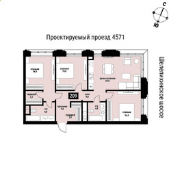 Планировка трехкомнатной(квартира) площадью 93.9 квадратных метров в ЖК “ЖК Шелепиха (Cosmopolit)”