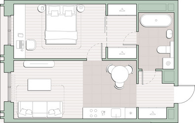Планировка однокомнатной(квартира) площадью 47.6 квадратных метров в ЖК “ЖК Среда на Кутузовском”