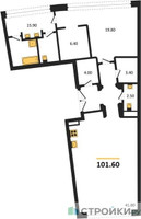 Планировка однокомнатной(квартира) площадью 101.6 квадратных метров в “ЖК Nicole (Николь)”