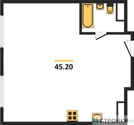 Планировка двухкомнатной(квартира) площадью 45.2 квадратных метров в ЖК “ЖК Октябрьская 98 (MirrorЗдание)”