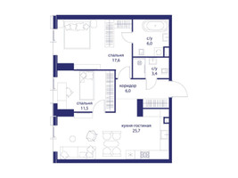 Планировка двухкомнатной(квартира) площадью 70.2 квадратных метров в “ЖК Событие”