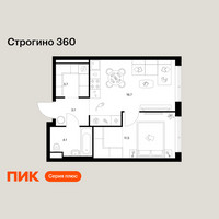 Планировка однокомнатной(квартира) площадью 39.1 квадратных метров в “ЖК Строгино 360”