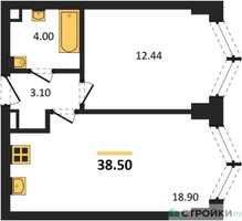 Планировка однокомнатной(квартира) площадью 38.5 квадратных метров в “ЖК ЗИЛАРТ”